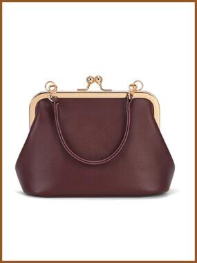 PU Leather Kiss Lock Crossbody Bag Mini Top Handle Clutch Evening Purse